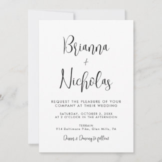 Invitation Mariage de calligraphie noir et blanc du code QR