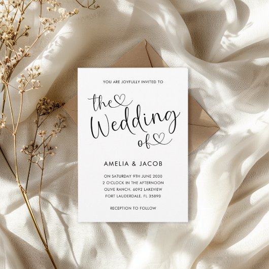 Invitation Mariage de calligraphie noir et blanc du coeur min