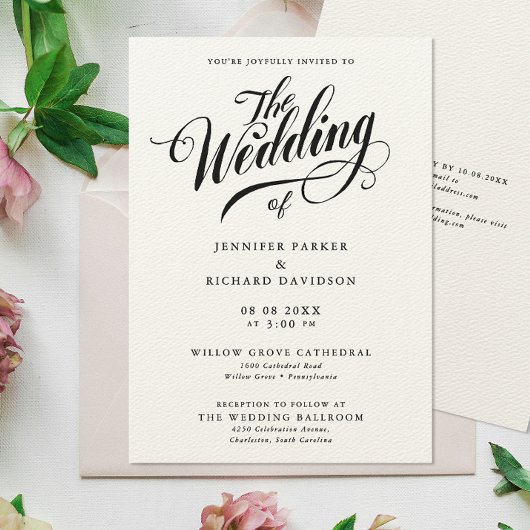 Invitation Mariage De Calligraphie Noir Et Blanc Simple