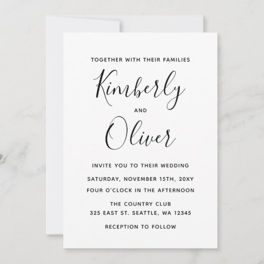 Invitation Mariage de calligraphie noir et blanc simple (Devant)