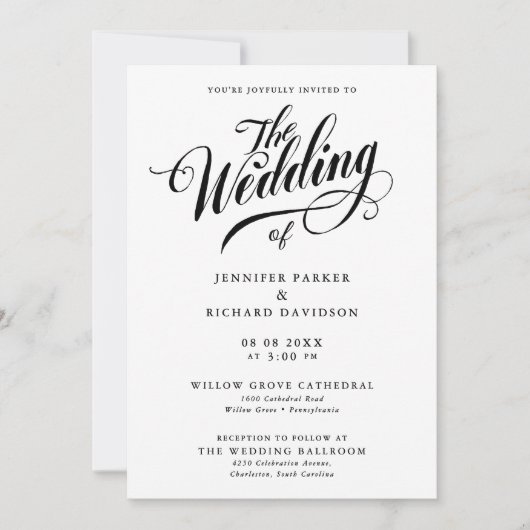 Invitation Mariage De Calligraphie Noir Et Blanc Simple (Devant)