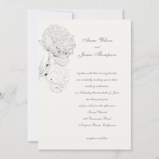 Invitation Mariage de calligraphie officielle Peonies Encre B (Devant)