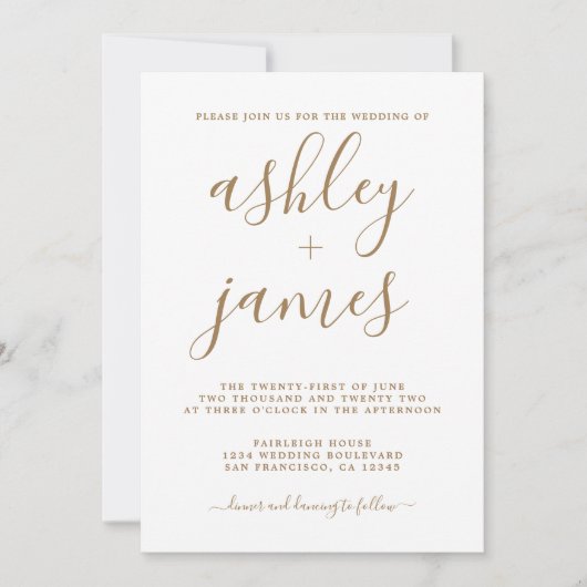 Invitation Mariage de calligraphie Or Chic (Devant)