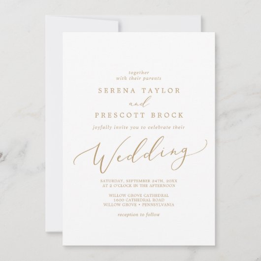 Invitation Mariage de calligraphie Or Delicate (Devant)