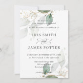 Invitation Mariage de calligraphie or Foliage Vert Chic (Devant)