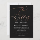 Invitation Mariage de calligraphie or Rose noir moderne (Devant)