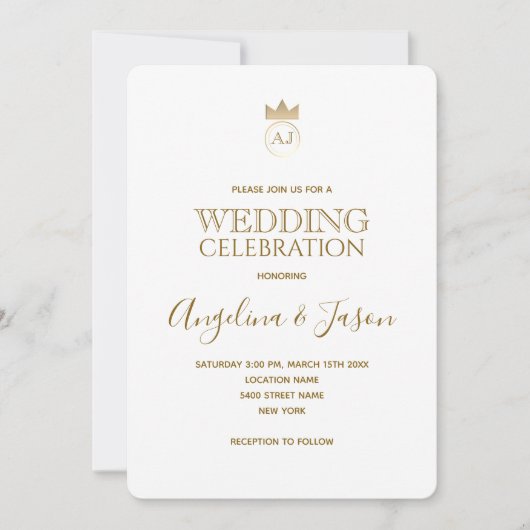 Invitation Mariage de calligraphie or simple et élégant (Devant)