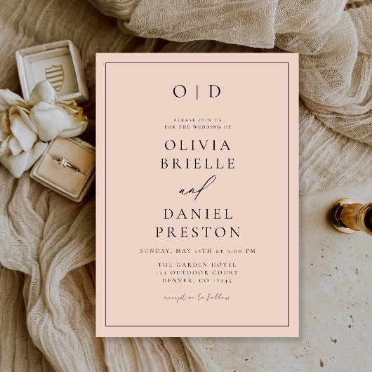 Invitation Mariage de calligraphie rose pâle moderne minimali