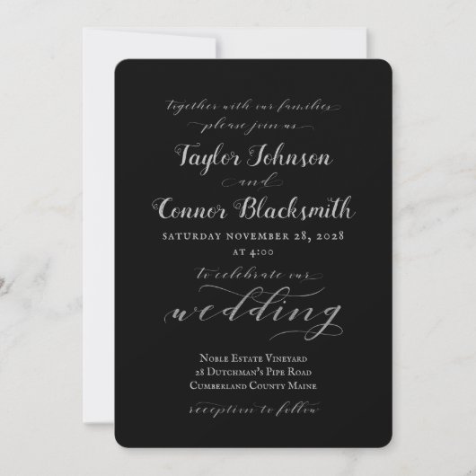 Invitation Mariage de calligraphie rustique Black Silversmith (Devant)