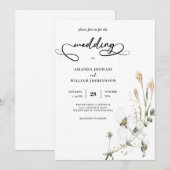 Invitation Mariage de calligraphie simple Fleur sauvage Whims (Devant / Derrière)