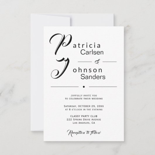 Invitation Mariage de calligraphie simple moderne noir et bla (Devant)