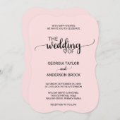 Invitation Mariage de calligraphie simple rose (Devant / Derrière)