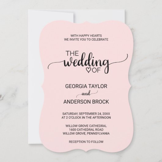 Invitation Mariage de calligraphie simple rose (Devant)