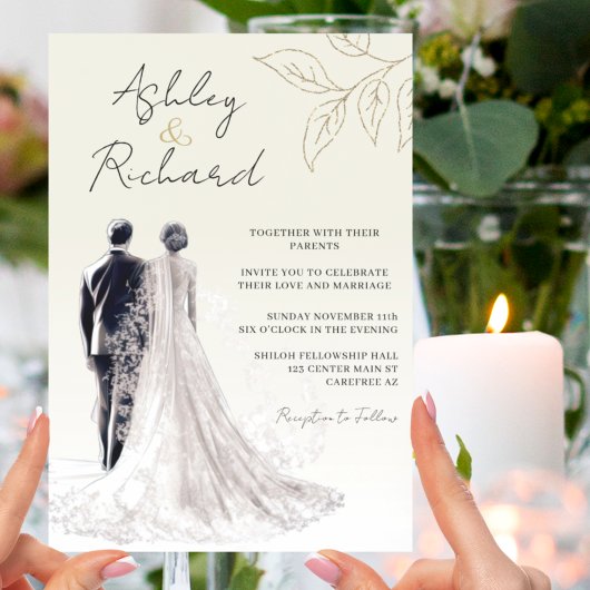 Invitation Mariage de calligraphie traditionnelle Gold Elegan