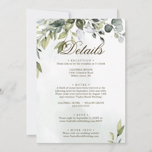 Invitation Mariage de calligraphie végétale (Dos)