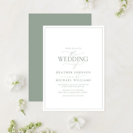 Invitation Mariage de calligraphie verte de Sage moderne