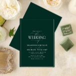 Invitation Mariage de calligraphie verte Emerald<br><div class="desc">Branché, élégant et moderne, ce design mariage simple et minimaliste de typographie vert émeraude et blanc présente "Le Mariage de" dans la calligraphie moderne et le texte serif comme principale caractéristique de design, et est basé sur notre invitation de douche nuptiale à succès. Le dos de la carte est vert...</div>