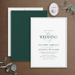 Invitation Mariage de calligraphie verte Emerald<br><div class="desc">Branché, élégant et moderne, ce design mariage simple et minimaliste de typographie vert émeraude et blanc présente "Le Mariage de" dans la calligraphie moderne et le texte serif comme principale caractéristique de design, et est basé sur notre invitation de douche nuptiale à succès. Le dos de la carte est vert...</div>