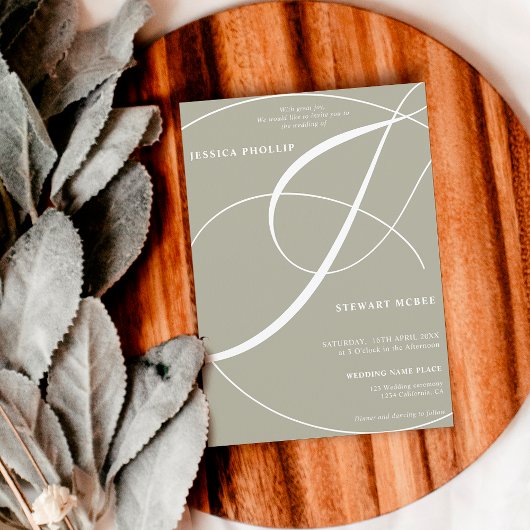 Invitation Mariage de calligraphie verte olive de script