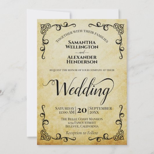 Invitation Mariage de calligraphie vintage Parchemin (Devant)