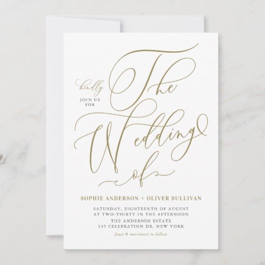 Invitation Mariage de calligraphie Whimsical Or (Devant)