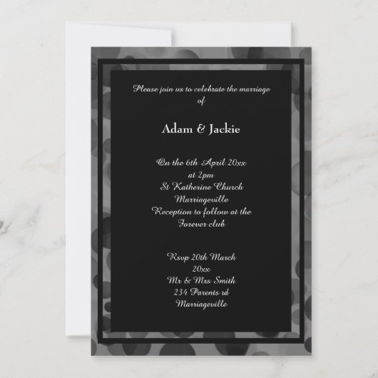 INVITATION MARIAGE DE CALQUE DE CONCEPTION DE BOKEH EN NOIR D (Devant)