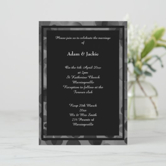 INVITATION MARIAGE DE CALQUE DE CONCEPTION DE BOKEH EN NOIR D (Debout devant)