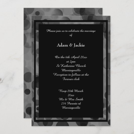 INVITATION MARIAGE DE CALQUE DE CONCEPTION DE BOKEH EN NOIR D (Devant / Derrière)