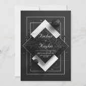 Invitation Mariage de calques géométriques en marbre noir (Devant)