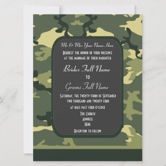 Invitation mariage de camouflage militaire vert (Devant)