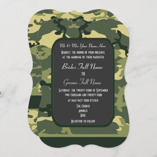 Invitation Mariage de camouflage militaire vert (Devant / Derrière)
