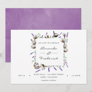 Invitation Mariage de campagne à la lavande en coton aquarell
