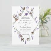 Invitation Mariage de campagne à l'aquarelle en lavande de co (Debout devant)