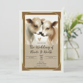 Invitation Mariage de Campagne Amour Vache Marron Crème (Debout devant)