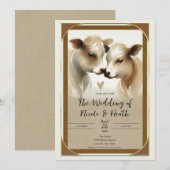 Invitation Mariage de Campagne Amour Vache Marron Crème (Devant / Derrière)