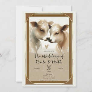 Invitation Mariage de Campagne Amour Vache Marron Crème