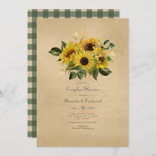 Invitation Mariage de campagne au tournesol rustique (Devant / Derrière)