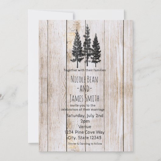 Invitation Mariage de campagne en bois simple rustique avec d (Devant)