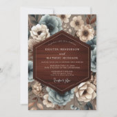 Invitation Mariage de campagne florale sarcelle (Devant)