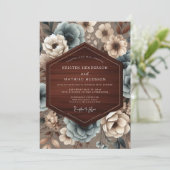 Invitation Mariage de campagne florale sarcelle (Debout devant)