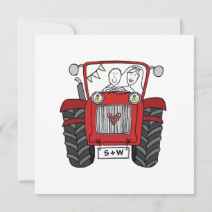 Invitation Mariage de campagne personnalisé tracteur rouge so