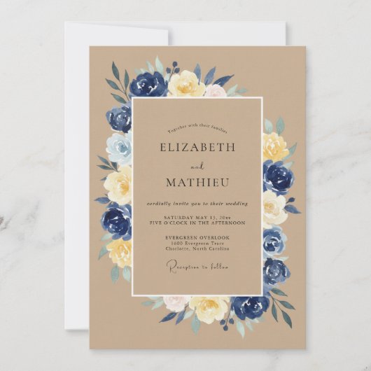 Invitation Mariage de Campagne Rustique Bleu Marine (Devant)