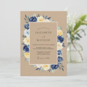 Invitation Mariage de Campagne Rustique Bleu Marine (Debout devant)
