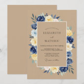 Invitation Mariage de Campagne Rustique Bleu Marine (Devant / Derrière)