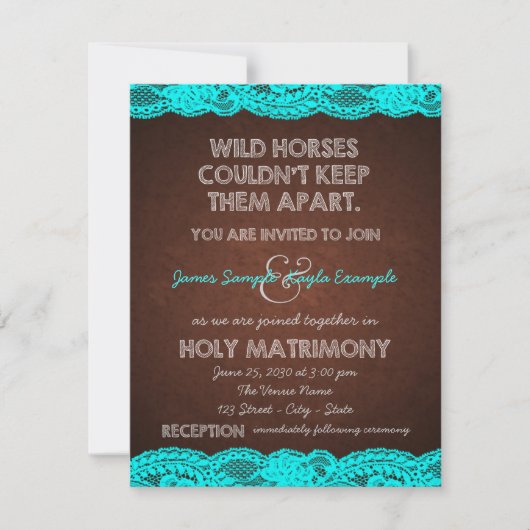 Invitation Mariage de Campagne Rustique Bleu Sarcelle et Marr (Devant)