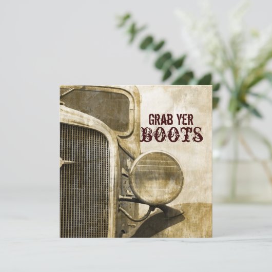 Invitation Mariage de campagne rustique camion western ferme (Debout devant)