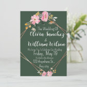 Invitation Mariage de campagne Vert Or Rose Pâle (Debout devant)
