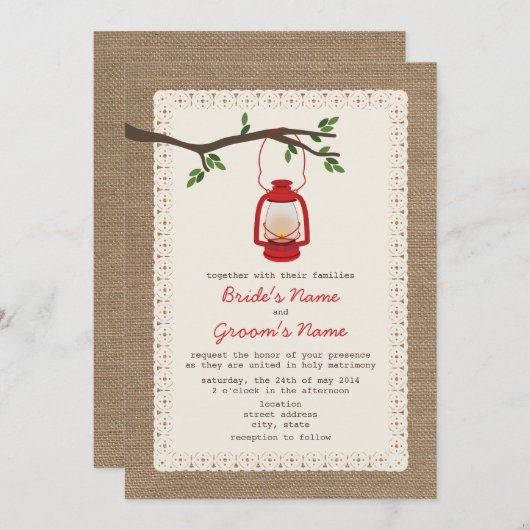 Invitation Mariage de camping à lanternes à huile inspiré de (Devant / Derrière)