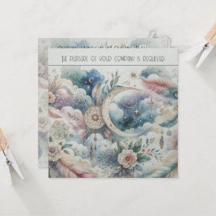 Invitation Mariage de capture de rêve Blue et Gold Celestial