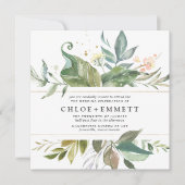 Invitation Mariage de Carré botanique rose or (Devant)